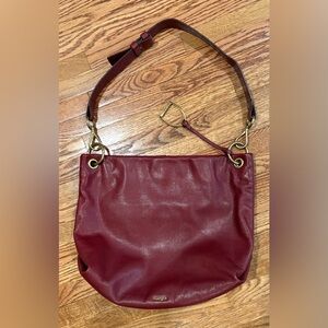Women’s Burgundy Leather Shoulder Bag with Gold-Tone Hardware